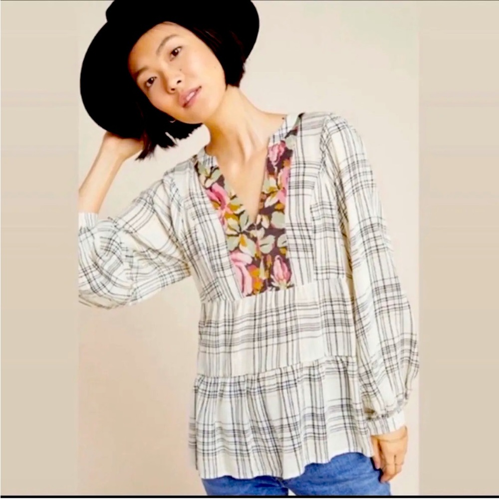 Darlene plaid peasant blouse